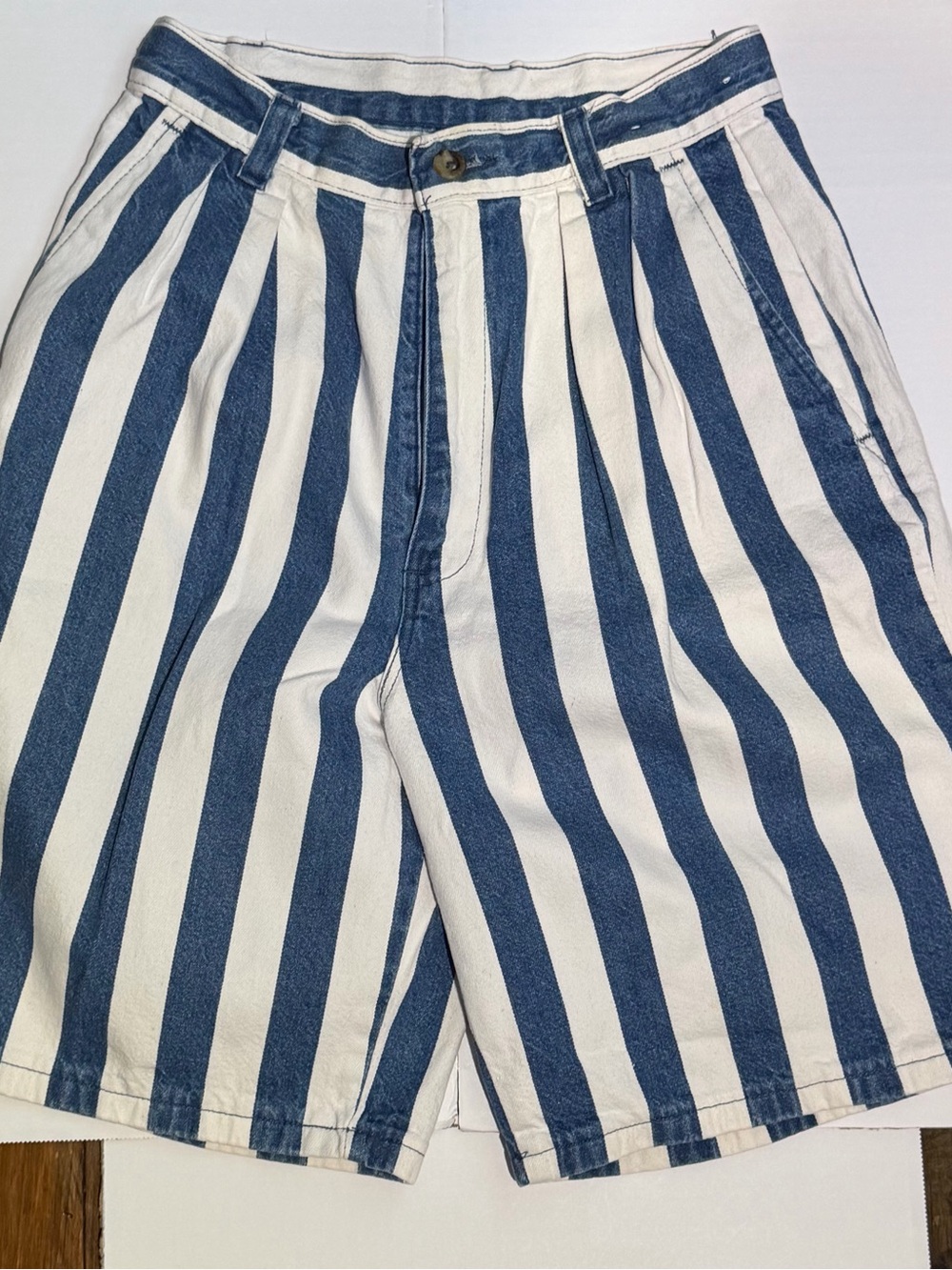 Duck Head Blue and White Vertical Stripe Flat Front Shorts